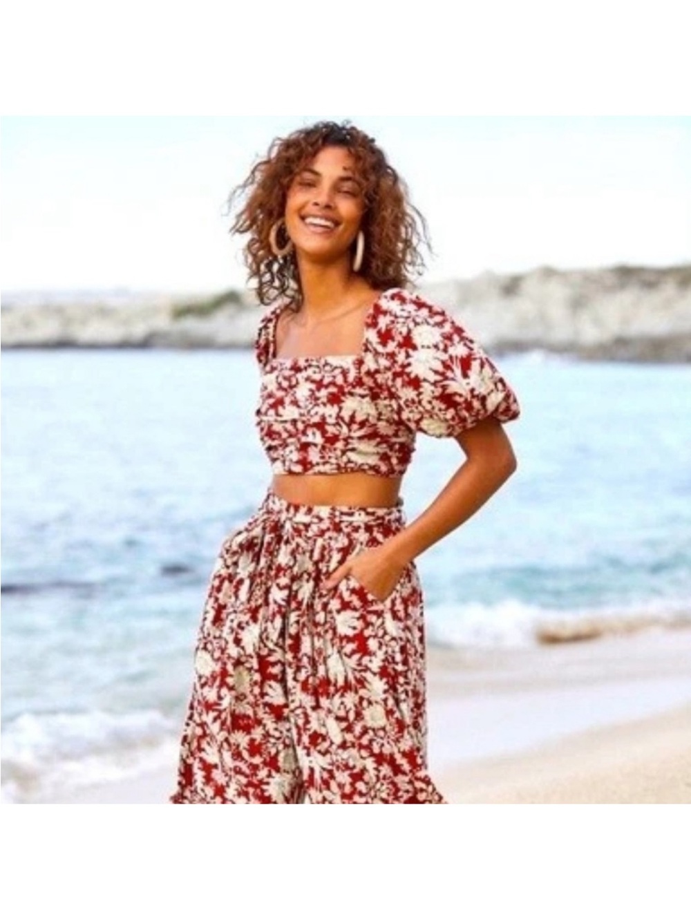Free People L Set Red Floral Pant